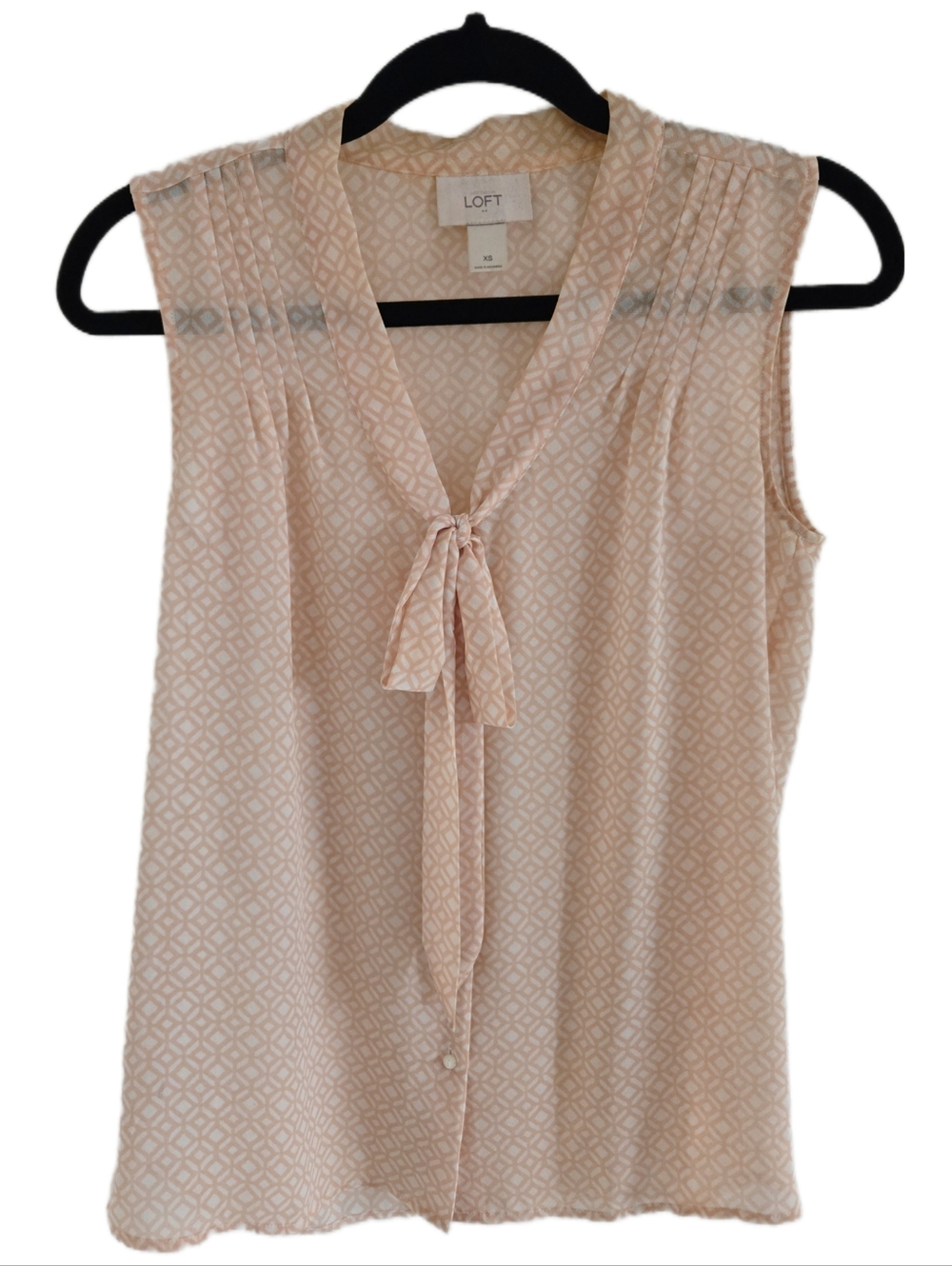 LOFT Peach Geometric Tie Neck Sleeveless Blouse - XS